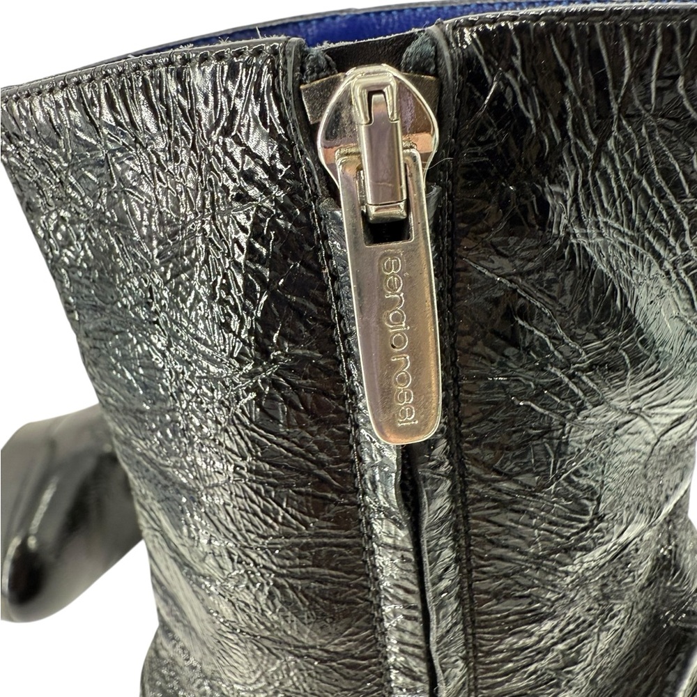 Sergio Rossi Black Textured Leather Platform Stiletto Designer Boots, 36 - Picture 13 of 16